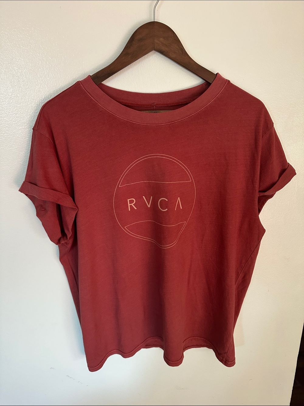 RVCA Women's Short Sleeve Tee in Rust Red with Logo